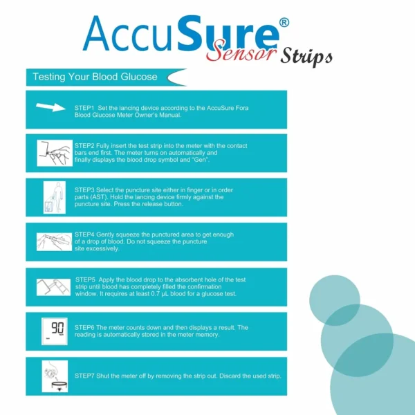 AccuSure Sensor Glucometer Test Strips 50 (Pack of 1) - Image 3